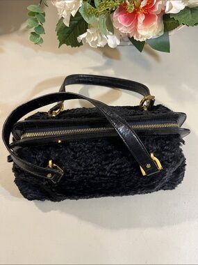 kate spade Black Faux Fur Mini Satchel with Gold Hardware Accents
